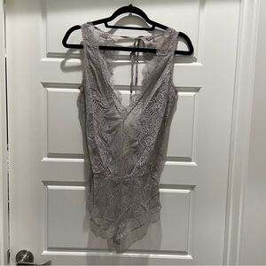 Victoria's Secret Grey Lace Tie Back Romper Lingerie